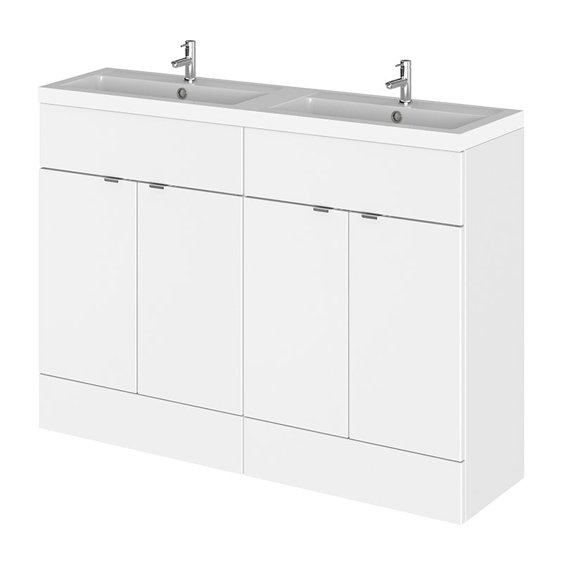 Hudson Reed Fusion Floor Standing Four Door 1200mm Vanity Unit & Twin Polymarble Basin (1 size, 4 colours) - Brand New Bathrooms
