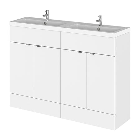 Hudson Reed Fusion Floor Standing Four Door 1200mm Vanity Unit & Twin Polymarble Basin (1 size, 4 colours) - Brand New Bathrooms
