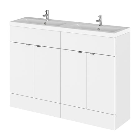 Hudson Reed Fusion Floor Standing Four Door 1200mm Vanity Unit & Twin Ceramic Basin (1 size, 4 colours) - Brand New Bathrooms