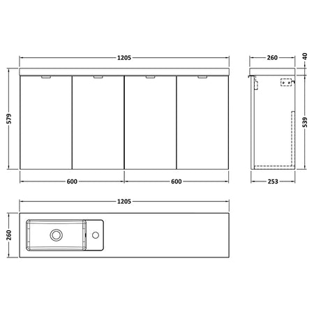 Hudson Reed Fusion Wall Hung Four Door 1200mm Compact Vanity Unit & Basin (1 size, 4 colours) - Brand New Bathrooms