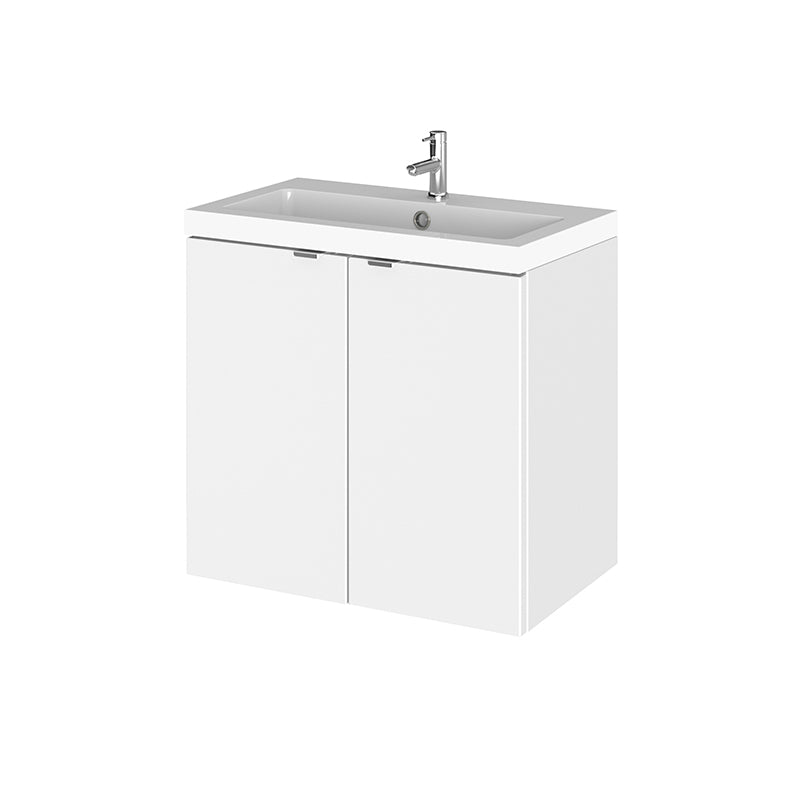 Hudson Reed Fusion Wall Hung Double Door 600mm Compact Vanity Unit & Polymarble Basin (1 size, 4 colours) - Brand New Bathrooms