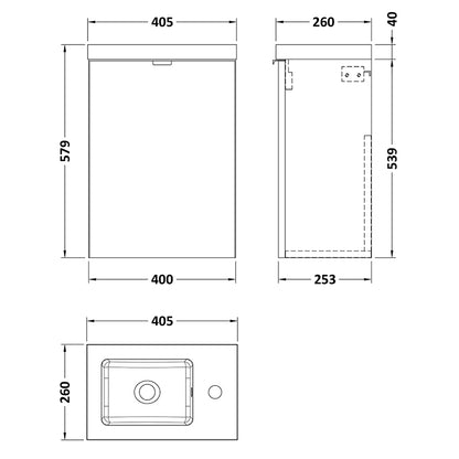 Hudson Reed Fusion Wall Hung Single Door 400mm Compact Vanity Unit & Polymarble Basin (1 size, 4 colours) - Brand New Bathrooms