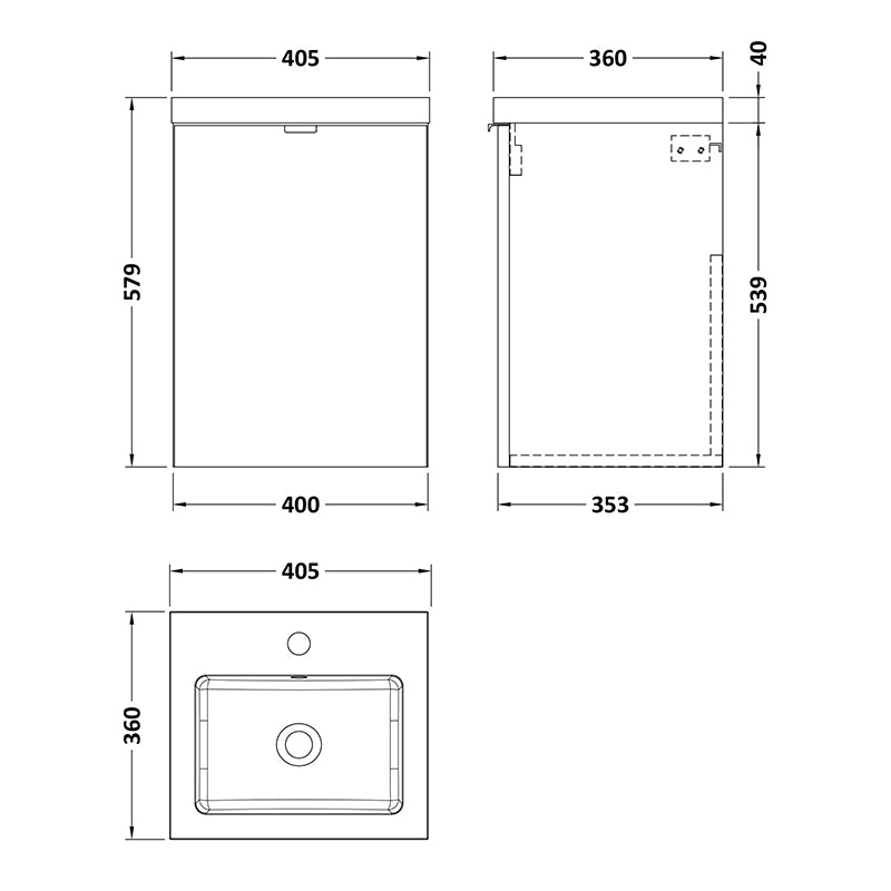 Hudson Reed Fusion Wall Hung Single Door 400mm Vanity Unit & Polymarble Basin (1 size, 4 colours) - Brand New Bathrooms