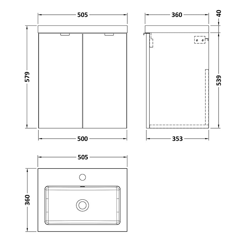 Hudson Reed Fusion Wall Hung Double Door 500mm Vanity Unit & Polymarble Basin (1 size, 4 colours) - Brand New Bathrooms