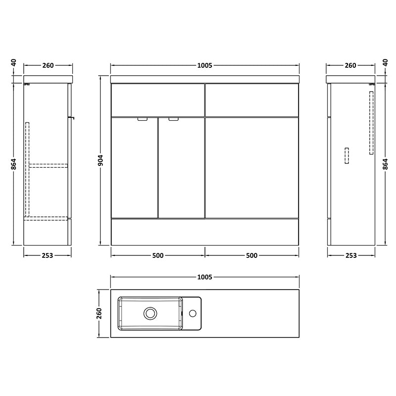 Hudson Reed Fusion Floor Standing Double Door 1000mm Compact Vanity Unit & WC Unit Combination (1 size, 4 colours) - Brand New Bathrooms