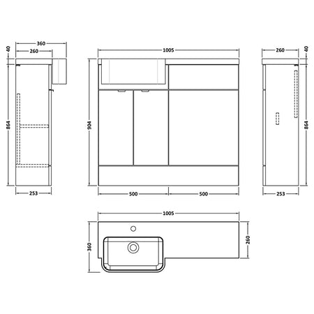 Hudson Reed Fusion Floor Standing Double Door 1000mm Vanity Unit & WC Unit with Left Hand Semi Recessed Basin Combination (1 size, 4 colours) - Brand New Bathrooms