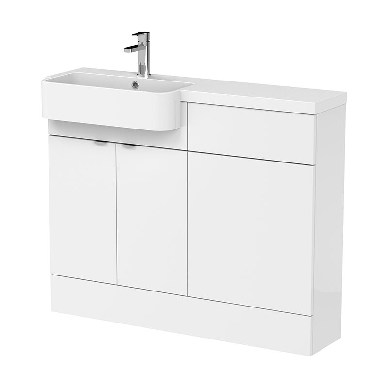Hudson Reed Fusion Floor Standing Double Door 1100mm Vanity Unit & WC Unit with Left Hand Semi Recessed Basin Combination (1 size, 4 colours) - Brand New Bathrooms