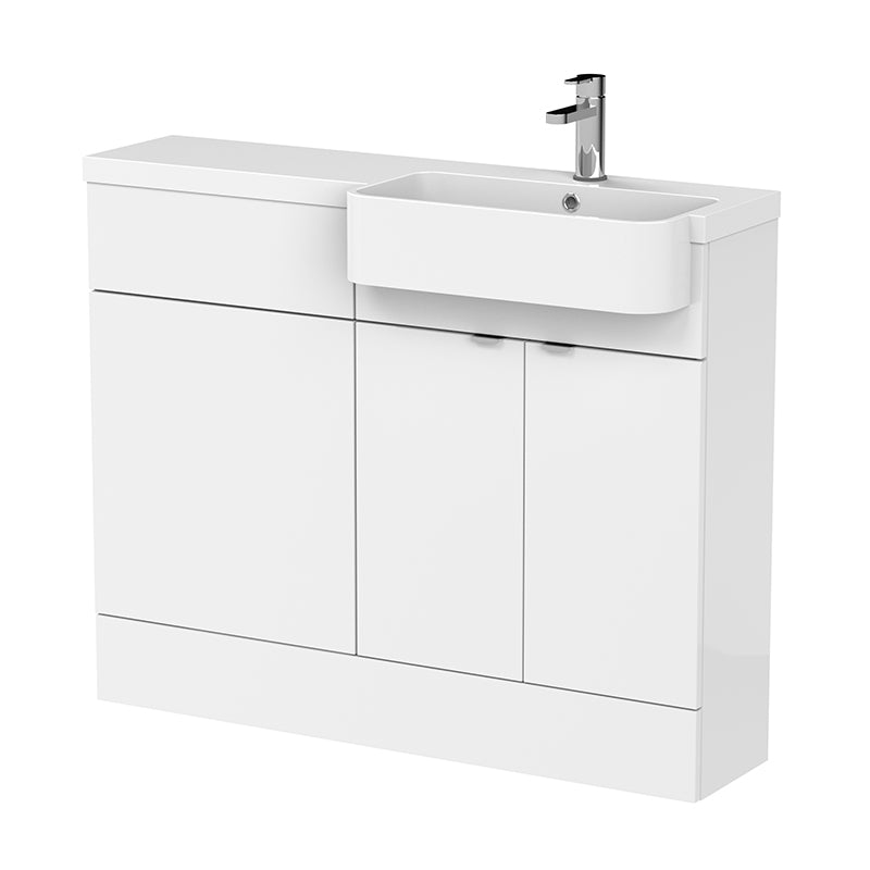 Hudson Reed Fusion Floor Standing Double Door 1100mm Vanity Unit & WC Unit with Right Hand Semi Recessed Basin Combination (1 size, 4 colours) - Brand New Bathrooms