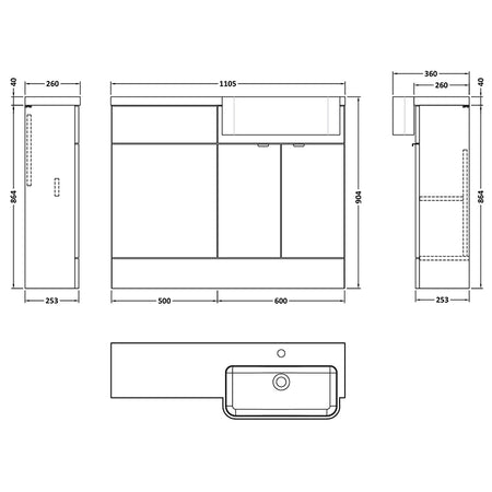 Hudson Reed Fusion Floor Standing Double Door 1100mm Vanity Unit & WC Unit with Right Hand Semi Recessed Basin Combination (1 size, 4 colours) - Brand New Bathrooms