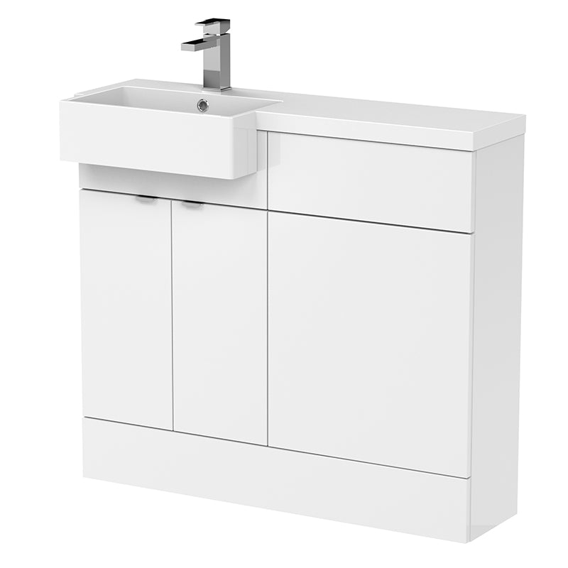 Hudson Reed Fusion Floor Standing Double Door 1000mm Vanity Unit & WC Unit with Left Hand Semi Recessed Basin Combination (1 size, 4 colours) - Brand New Bathrooms