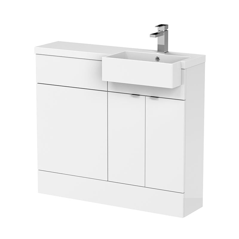 Hudson Reed Fusion Floor Standing Double Door 1000mm Vanity Unit & WC Unit with Right Hand Semi Recessed Basin Combination (1 size, 4 colours) - Brand New Bathrooms