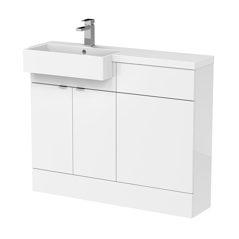 Hudson Reed Fusion Floor Standing Double Door 1100mm Vanity Unit & WC Unit with Left Hand Semi Recessed Basin Combination (1 size, 4 colours) - Brand New Bathrooms