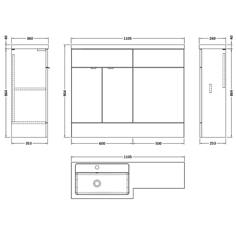 Hudson Reed Fusion Floor Standing 1100mm Double Door Vanity Unit, Basin & WC Unit - Left Hand Combination (1 size, 5 colours) - Brand New Bathrooms