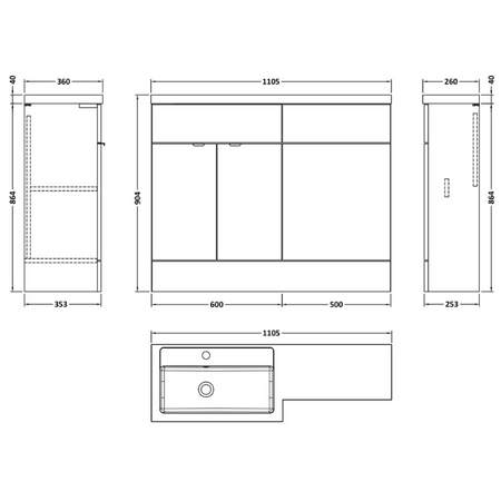 Hudson Reed Fusion Floor Standing 1100mm Double Door Vanity Unit, Basin & WC Unit - Left Hand Combination (1 size, 5 colours) - Brand New Bathrooms