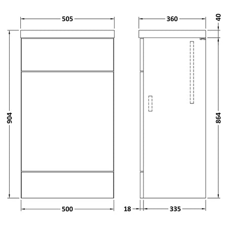 Hudson Reed Fusion Floor Standing 500mm WC Unit & White Polymarble Top (1 size, 5 colours) - Brand New Bathrooms