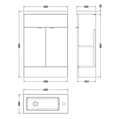Hudson Reed Fusion Floor Standing 600mm Double Door Vanity Unit & Compact Polymarble Basin (1 size, 5 colours) - Brand New Bathrooms