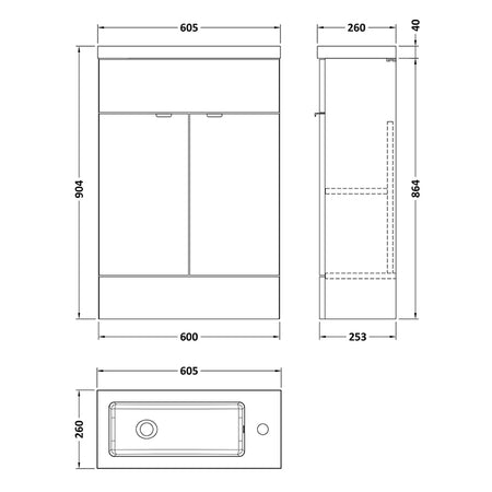 Hudson Reed Fusion Floor Standing 600mm Double Door Vanity Unit & Compact Polymarble Basin (1 size, 5 colours) - Brand New Bathrooms