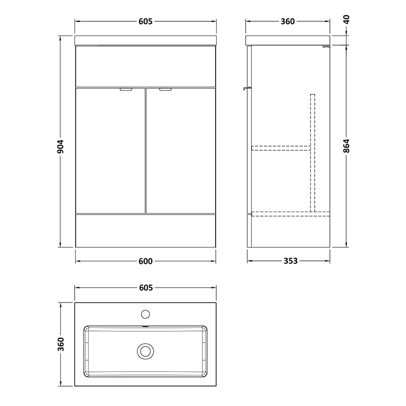 Hudson Reed Fusion Floor Standing 600mm Double Door Vanity Unit & Polymarble Basin (1 size, 5 colours) - Brand New Bathrooms
