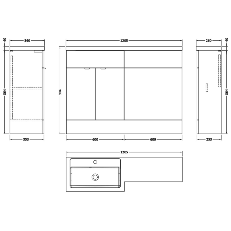 Hudson Reed Fusion Floor Standing Double Door 1200mm Vanity Unit, Basin & WC Unit - Left Hand Combination (1 size, 5 colours) - Brand New Bathrooms