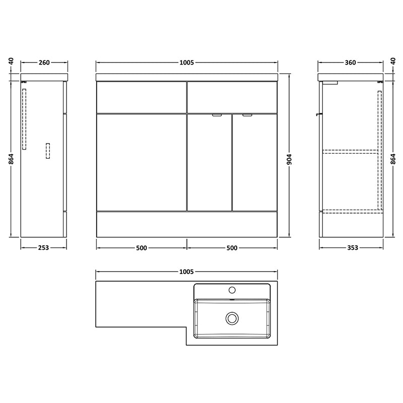 Hudson Reed Fusion Floor Standing Double Door Vanity Basin Unit & WC Unit - Right Hand Combination (1 size, 5 colours) - Brand New Bathrooms