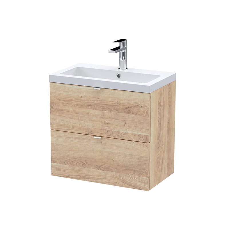 Hudson Reed Fusion Wall Hung Double Drawer 600mm Vanity Unit & Ceramic Basin (1 size, 5 colours) - Brand New Bathrooms