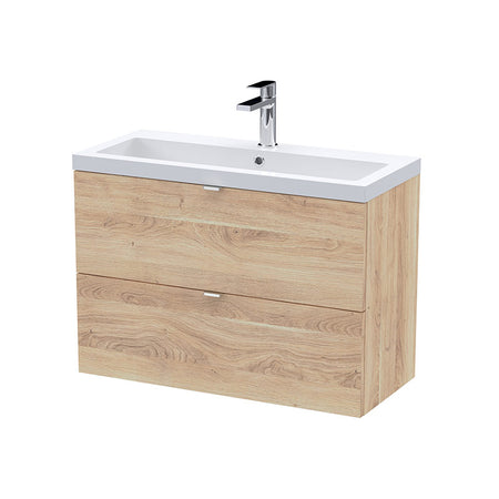 Hudson Reed Fusion Wall Hung Double Drawer 800mm Unit & Basin (1 size, Bleached Oak) - Brand New Bathrooms