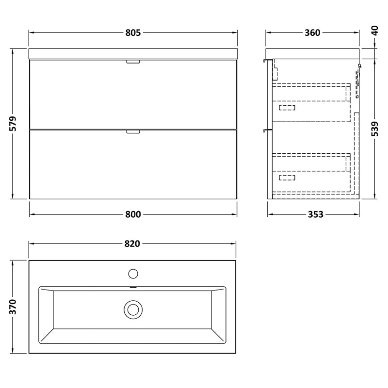 Hudson Reed Fusion Wall Hung Double Drawer 800mm Unit & Basin (1 size, Bleached Oak) - Brand New Bathrooms