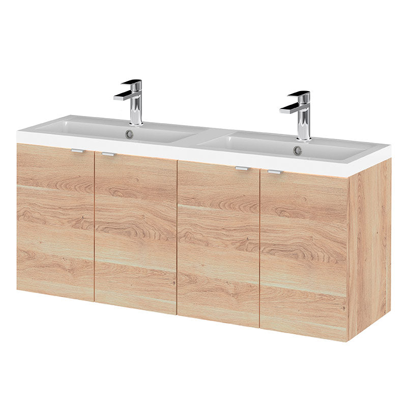Hudson Reed Fusion Wall Hung Four Door Vanity & Double Polymarble Basin (1 size, Bleached Oak) - Brand New Bathrooms
