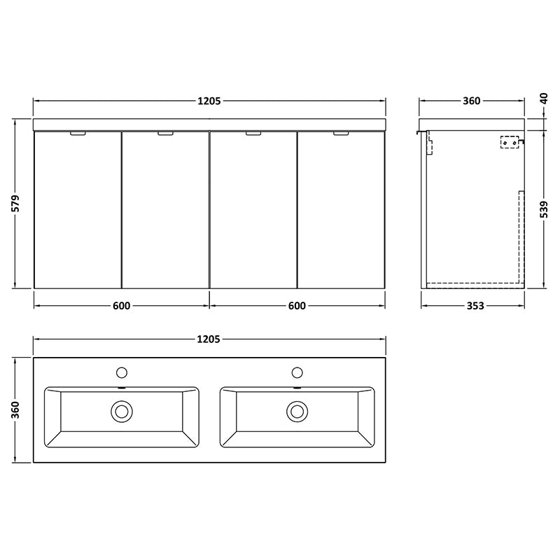 Hudson Reed Fusion Wall Hung Four Door 1200mm Vanity & Double Ceramic Basin (1 size, Bleached Oak) - Brand New Bathrooms