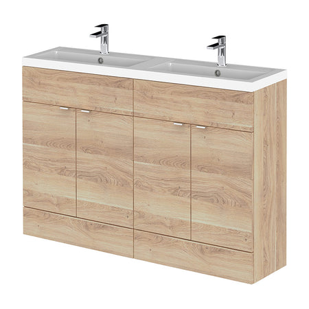 Hudson Reed Fusion Floor Standing Four Door 1200mm Vanity & Double Ceramic Basin (1 size, Bleached Oak) - Brand New Bathrooms