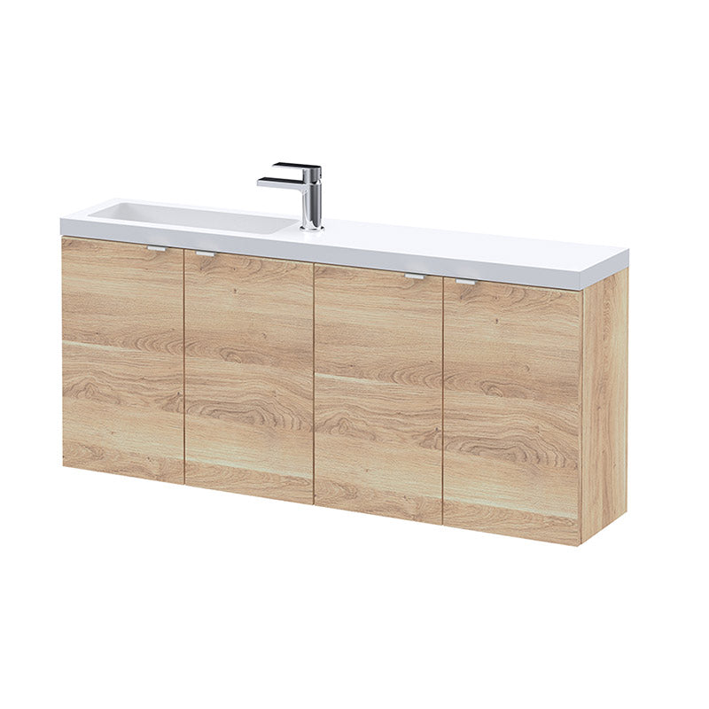 Hudson Reed Fusion Wall Hung Four Door 1200mm Vanity & Slimline Basin (1 size, Bleached Oak) - Brand New Bathrooms