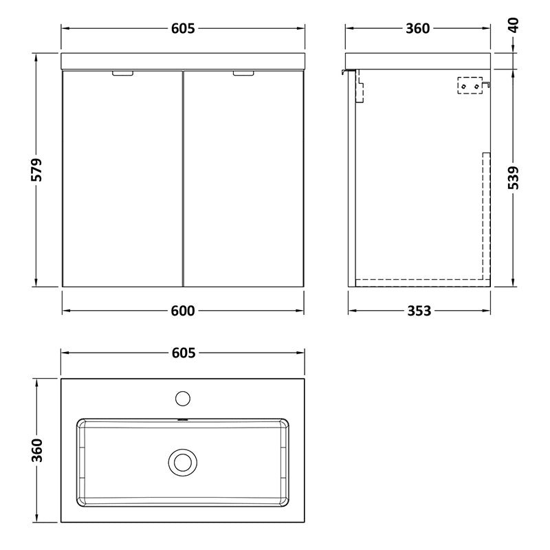 Hudson Reed Fusion Double Door 600mm Wall Hung Unit & Polymarble Basin (1 size, Bleached Oak) - Brand New Bathrooms