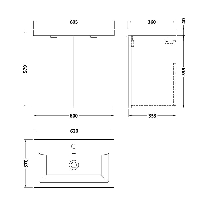 Hudson Reed Fusion Double Door 600mm Wall Hung Unit & Ceramic Basin (1 size, Bleached Oak) - Brand New Bathrooms