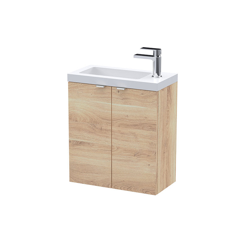 Hudson Reed Fusion Double Door 500mm Wall Hung Unit & Basin (1 size, Bleached Oak) - Brand New Bathrooms