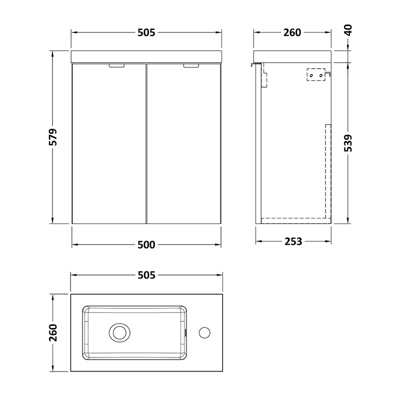 Hudson Reed Fusion Double Door 500mm Wall Hung Unit & Basin (1 size, Bleached Oak) - Brand New Bathrooms
