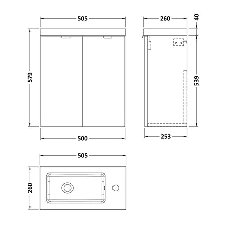 Hudson Reed Fusion Double Door 500mm Wall Hung Unit & Basin (1 size, Bleached Oak) - Brand New Bathrooms