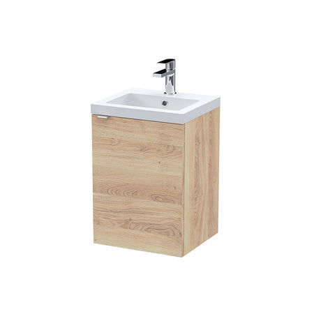 Hudson Reed Fusion Single Door Wall Hung 400mm Unit & Basin (1 size, Bleached Oak) - Brand New Bathrooms