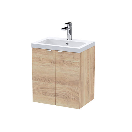 Hudson Reed Fusion Double Door 500mm Wall Hung Unit & Ceramic Basin (1 size, Bleached Oak) - Brand New Bathrooms