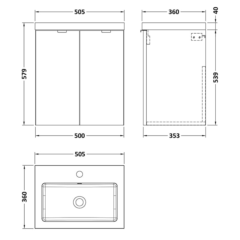 Hudson Reed Fusion Double Door 500mm Wall Hung Unit & Polymarble Basin (1 size, Bleached Oak) - Brand New Bathrooms