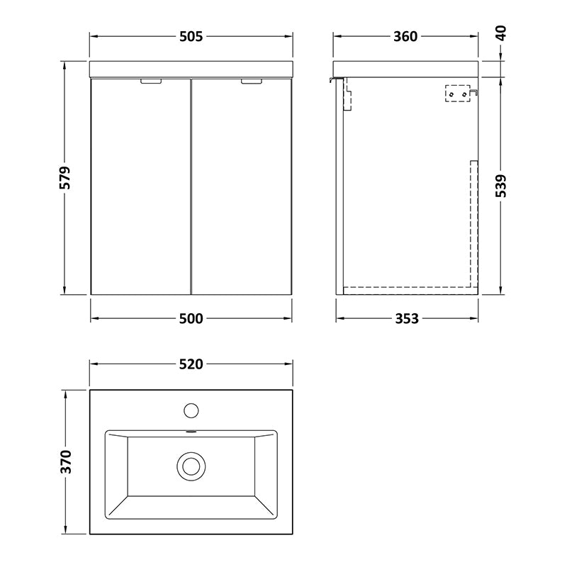 Hudson Reed Fusion Double Door 500mm Wall Hung Unit & Ceramic Basin (1 size, Bleached Oak) - Brand New Bathrooms
