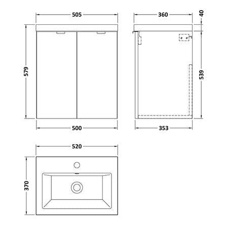 Hudson Reed Fusion Double Door 500mm Wall Hung Unit & Ceramic Basin (1 size, Bleached Oak) - Brand New Bathrooms