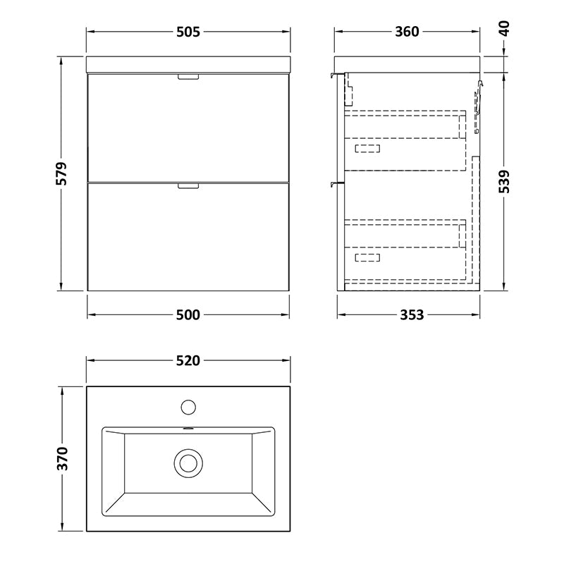 Hudson Reed Fusion Double Drawer 500mm Wall Hung Unit & Ceramic Basin (1 size, Bleached Oak) - Brand New Bathrooms