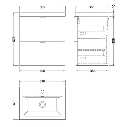 Hudson Reed Fusion Double Drawer 500mm Wall Hung Unit & Ceramic Basin (1 size, Bleached Oak) - Brand New Bathrooms