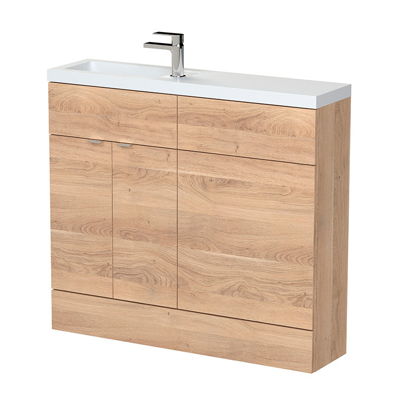 Hudson Reed Fusion Compact 1000mm Vanity Basin & WC Unit Combination (1 size, Bleached Oak) - Brand New Bathrooms