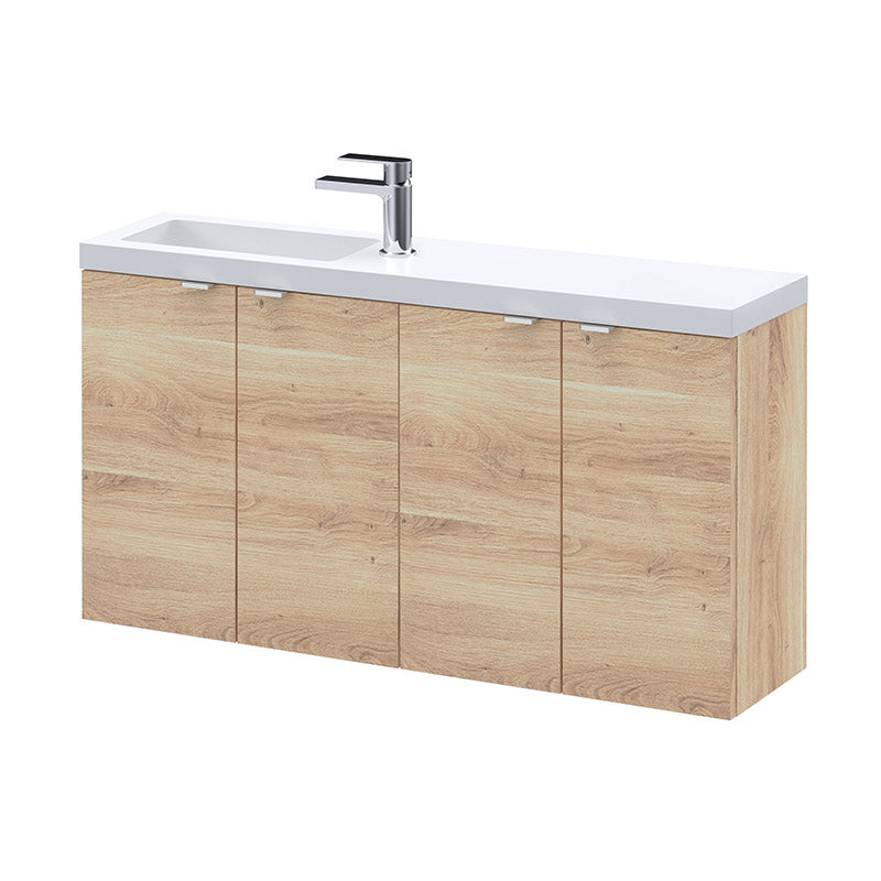 Hudson Reed Fusion Floor Standing Four Door 1000mm Compact Combination Vanity Basin Unit (1 size, Bleached Oak) - Brand New Bathrooms