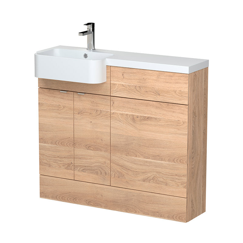 Hudson Reed Fusion Floor Standing 1000mm Combination Unit & Left Hand Semi Recessed Basin (1 size, Bleached Oak) - Brand New Bathrooms