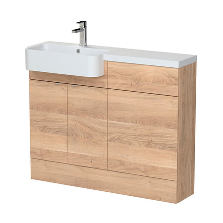 Hudson Reed Fusion Floor Standing 1100mm Combination Unit & Left Hand Semi Recessed Basin (1 size, Bleached Oak) - Brand New Bathrooms