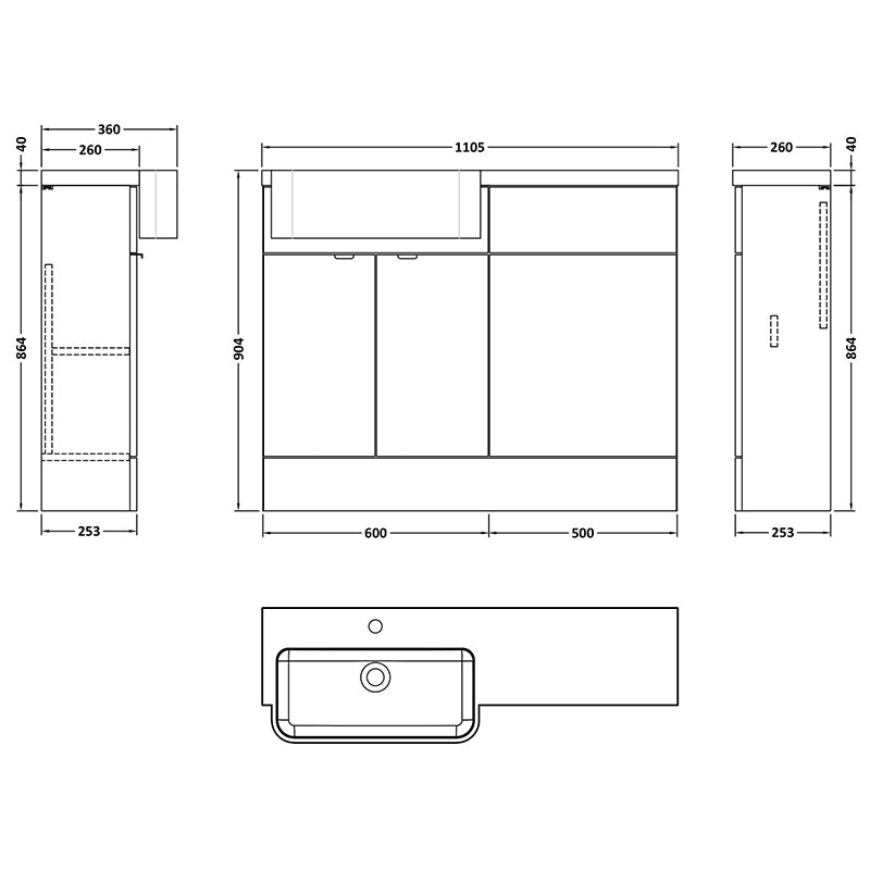 Hudson Reed Fusion Floor Standing 1100mm Combination Unit & Left Hand Semi Recessed Basin (1 size, Bleached Oak) - Brand New Bathrooms