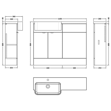 Hudson Reed Fusion Floor Standing 1100mm Combination Unit & Left Hand Semi Recessed Basin (1 size, Bleached Oak) - Brand New Bathrooms