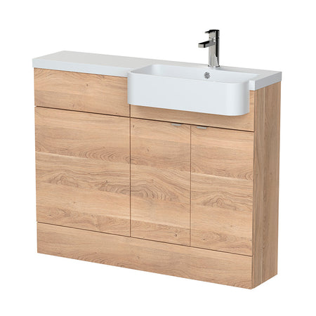 Hudson Reed Fusion Floor Standing 1100mm Combination Unit & Right Hand Semi Recessed Basin (1 size, Bleached Oak) - Brand New Bathrooms